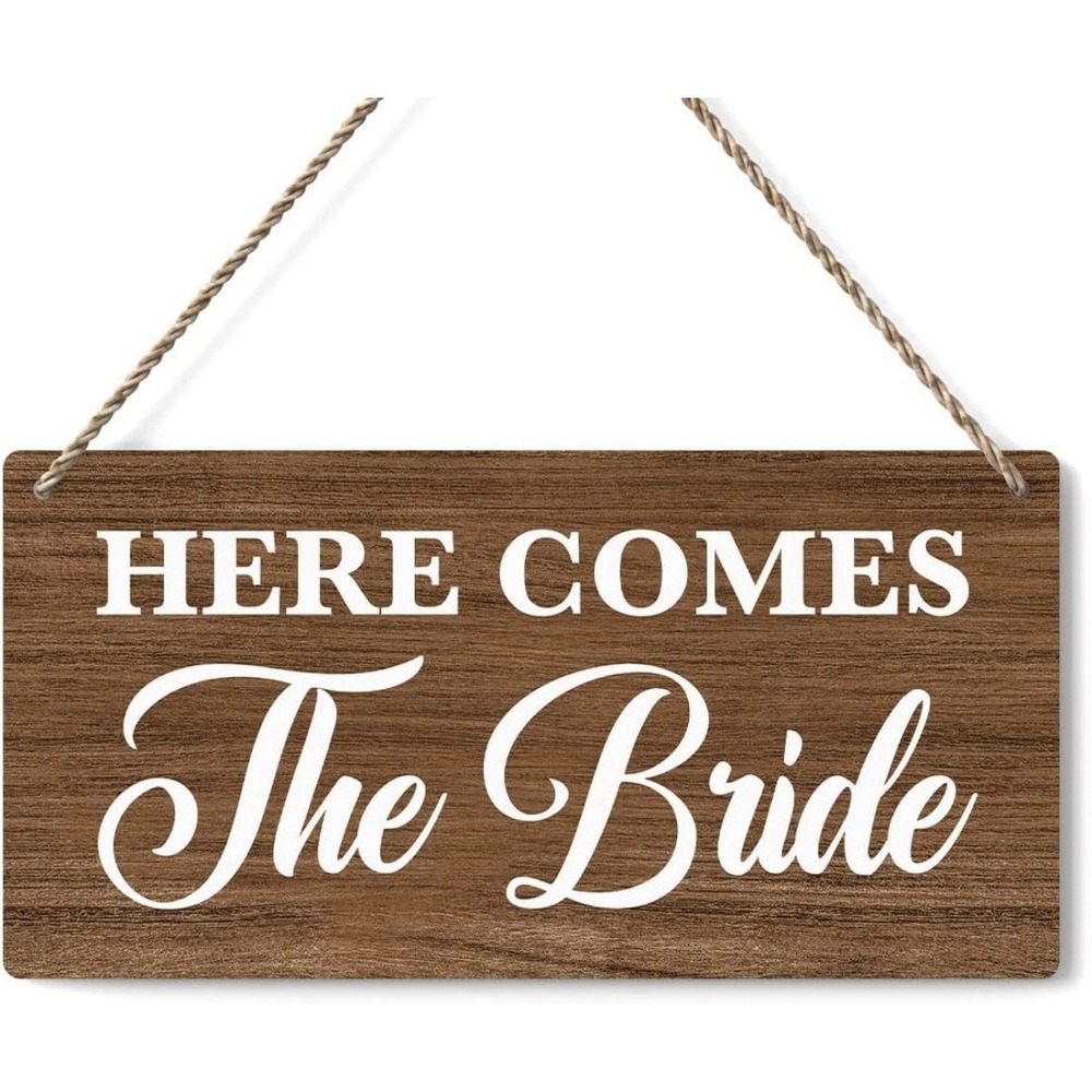 Rustic Here Comes The Bride Wooden Wedding Sign 12x6 Inches